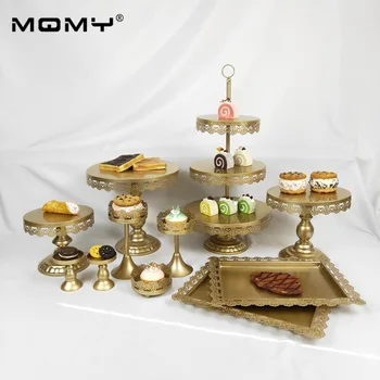 

11 Pcs Wedding Cupcake Tray Dessert Metal Crystal Gold 3 Tier Iron Bird Cage Cake Stand