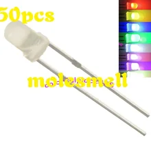 50 шт. 3 мм Рассеянный RGB Радуга медленная мигающая вспышка красный зеленый синий светодиодный Светодиодный s
