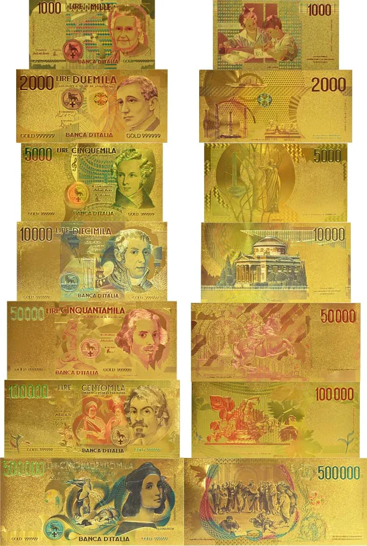 Коллекция 7 шт./лот 1000 2000 5000 10000 50000 100000 500000 итальянское золото | Дом и сад