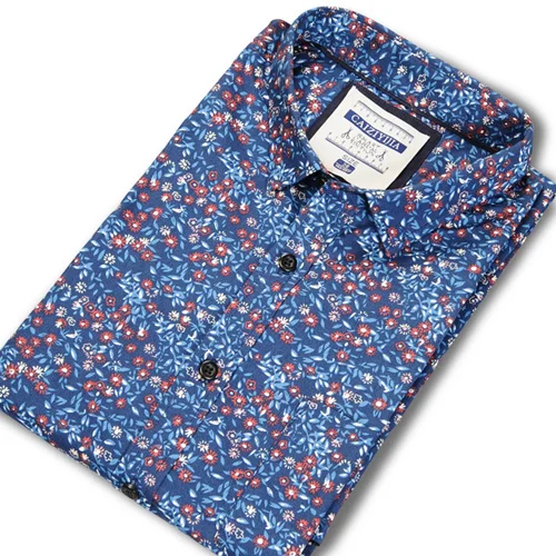 Мужские рубашки с длинным рукавом и цветочным принтом удобные мягкие тонкие повседневные рубашки из чистого хлопка для всех лет - Цвет: CZCFB503916