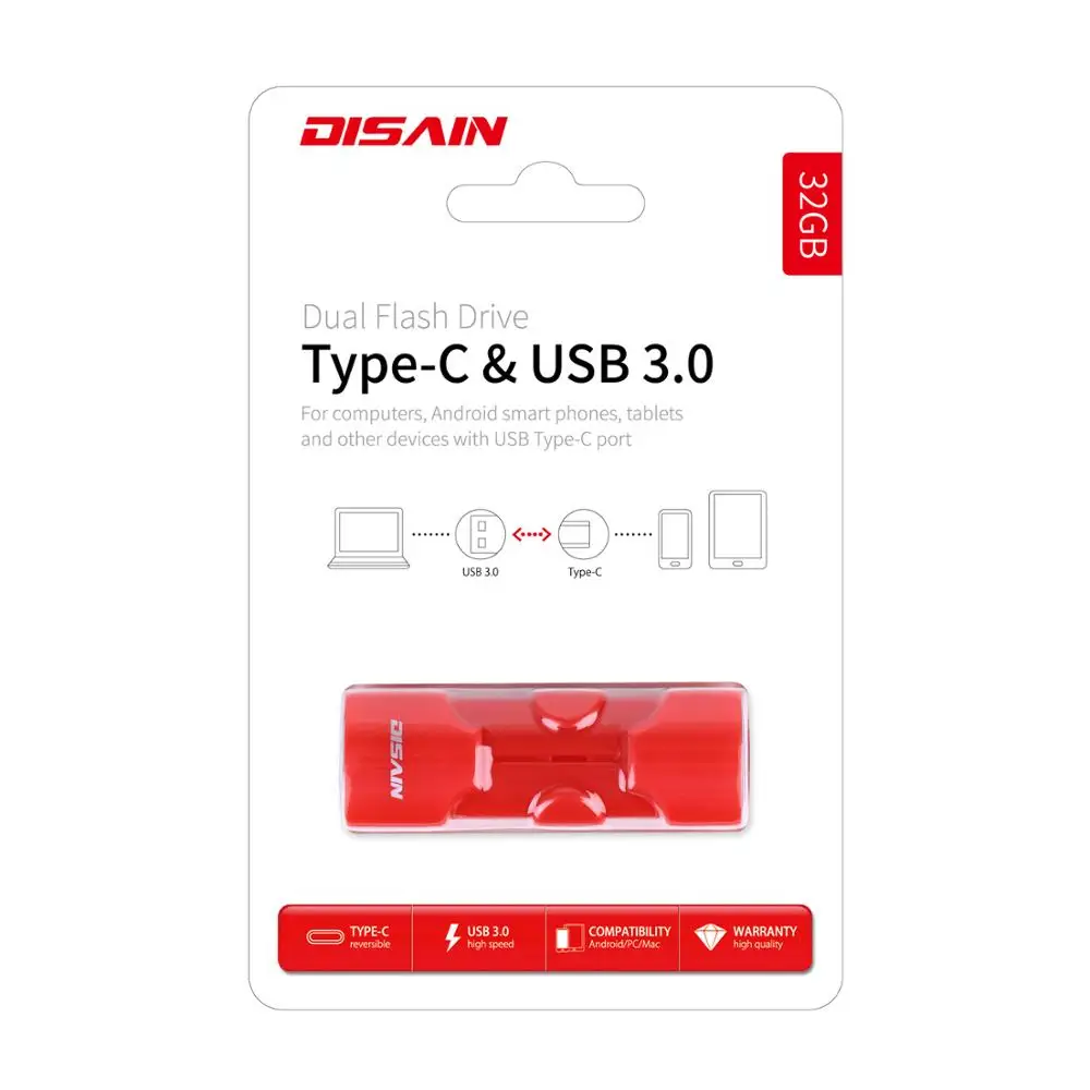 USB C двойной флэш-накопитель, DISAIN Тип C внешняя карта памяти USB 3,0 накопитель для Android, ПК, смартфона, Macbook