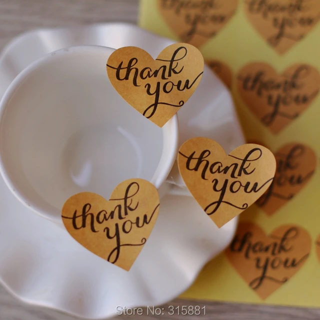 kraft brown thank you heart stickers envelope seals wedding labels