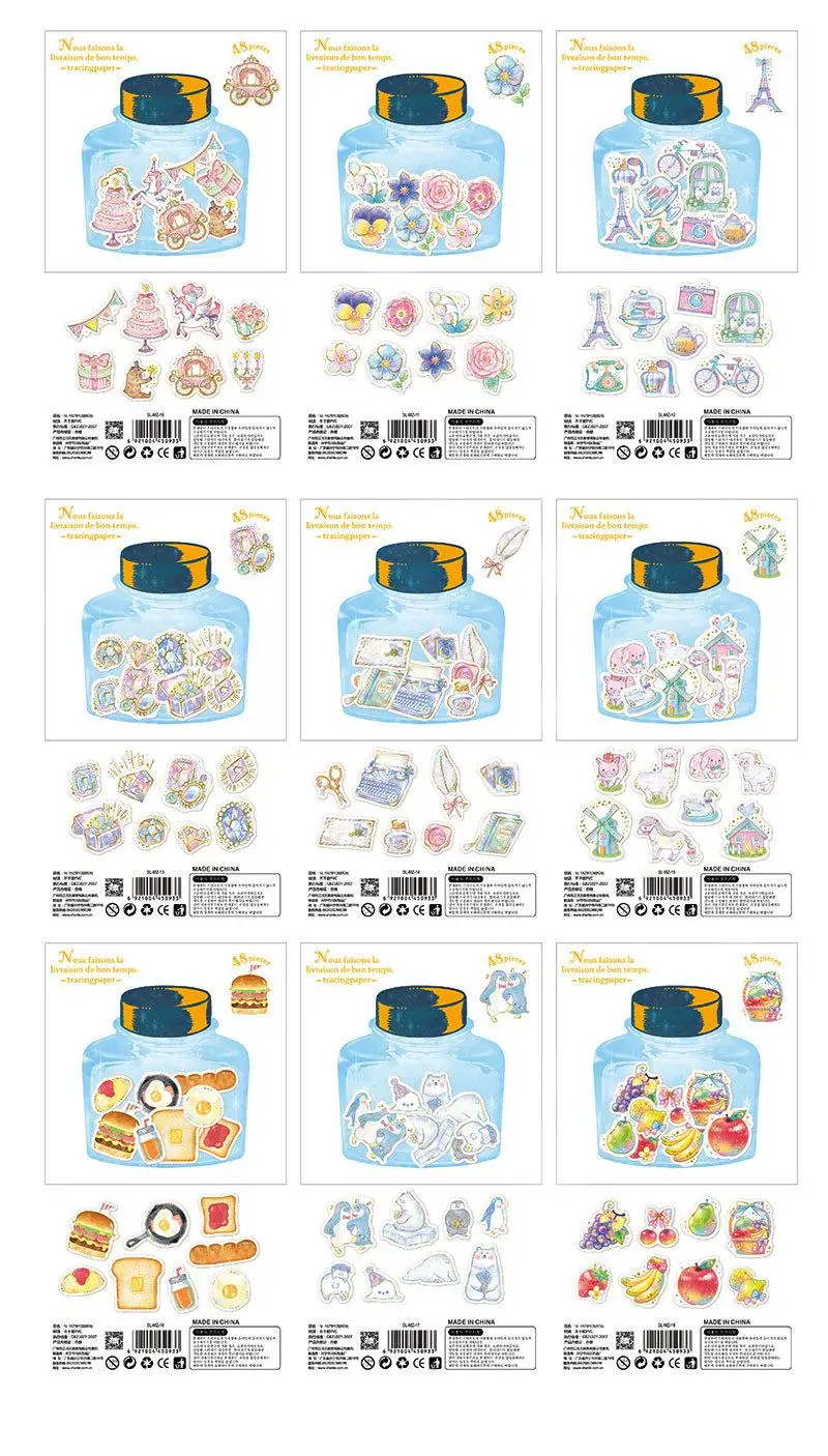 Papelaria Etiquetas Scrapbooking Jamjelly Estética Deriva Garrafas Planejador Kawaii Stickers Q-lia Filofax Coreano 48 Pçs - Set 27 Material escolar e de escritório