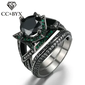 

CC Party Rings For Women Vintage Charms Unique Jewelry Double Womens Accessories Ring Black Gold-Color Anel Drop Shipping CC1239