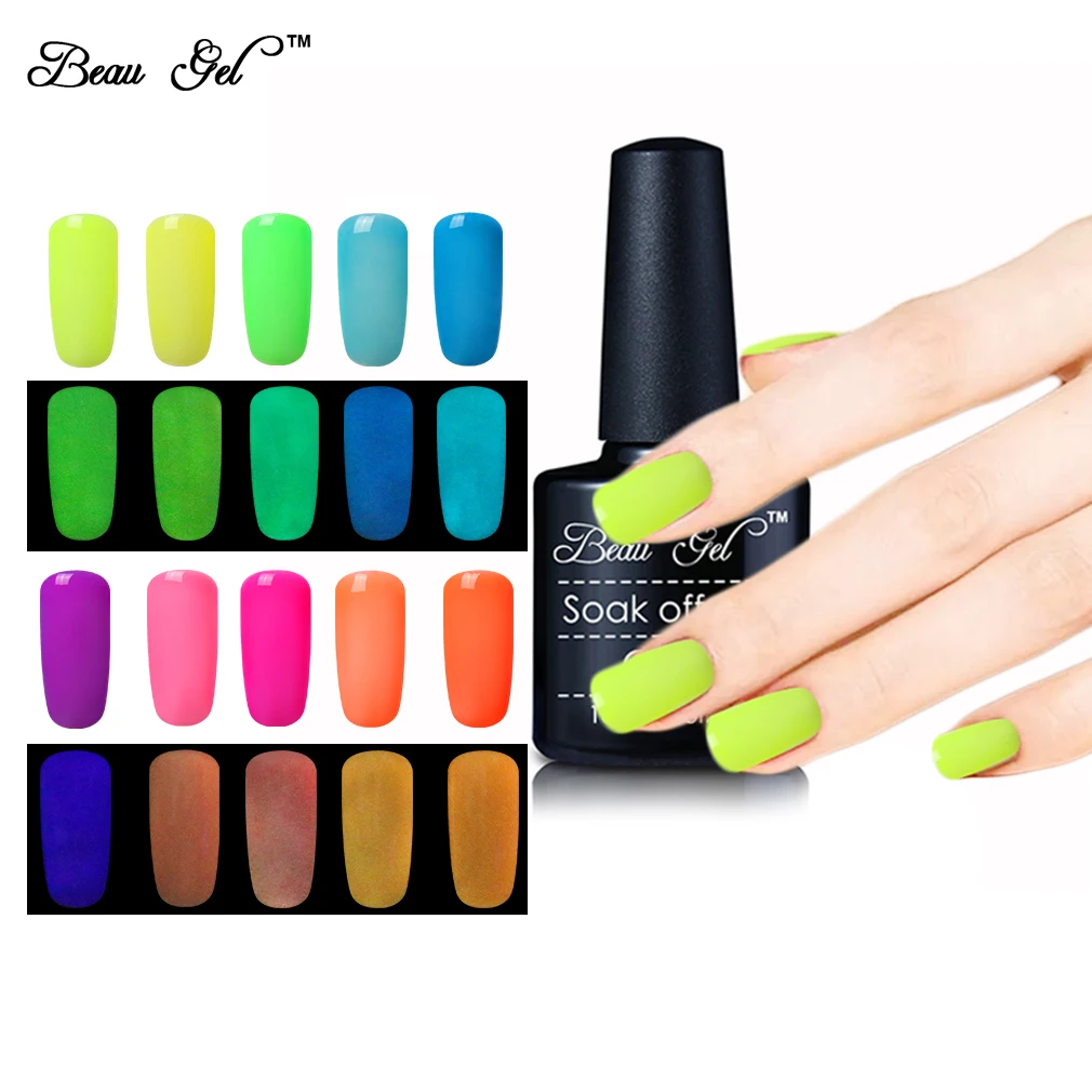 

Beau Gel 10ml Night Glow In Dark Nail Gel Polish Luminous Hybrid Varnish Semi Permanent Fluorescent Enamel Gel Lacquer Nail Art