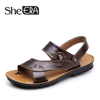 

2017 Summer Male Sandals Men Genuine Leather Shoes Fashion Slippers Open Toe Shoes Brand Beach Shoes for Man size 39-44