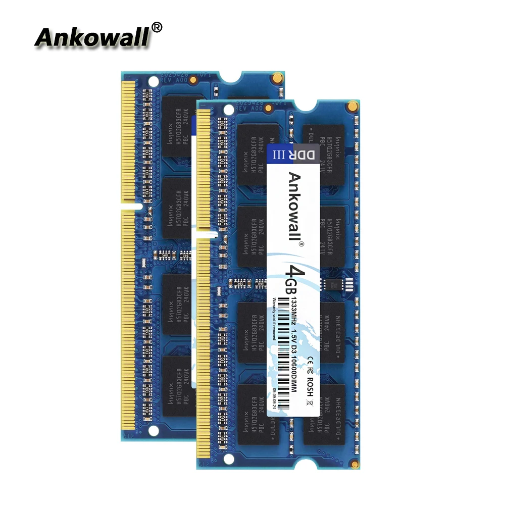 Ankowall DDR3 SO DIMM 4 Гб ОЗУ 1333/1600 МГц ноутбук память PC3 10600 оперативная память|Оперативная