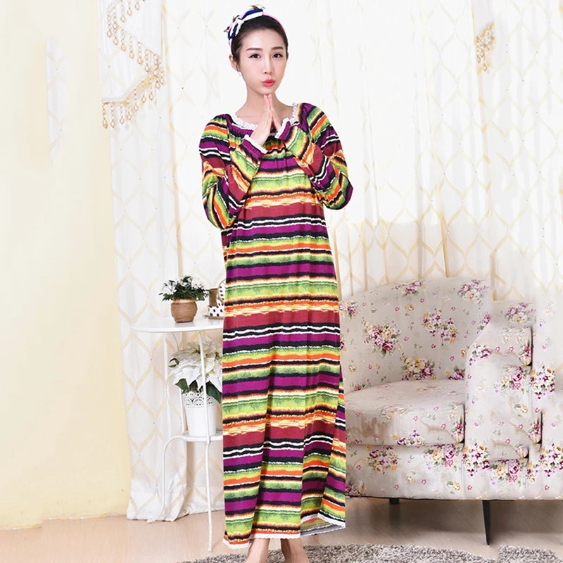 

Winter Lady Girl Nightdress Knitted Cotton Long Sleeve Princess Sleepwear For Women Spring Autumn Plus Size Home Wear Nightgown