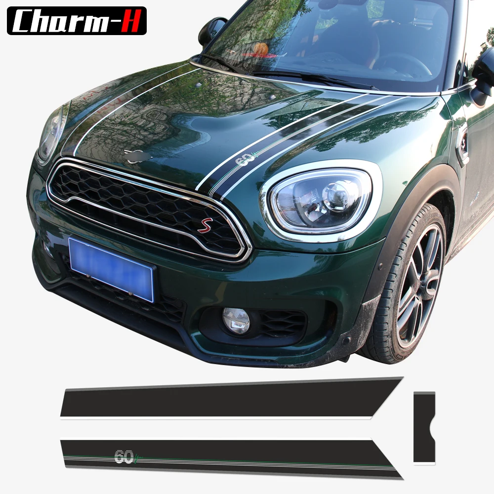 

For Mini 60 Years Design Bonnet Stripes Hood Trunk Engine Cover Rear Vinyl Decal Stickers For Mini Countryman F60 2017-Present