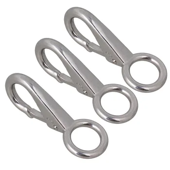 

3# 304 Stainless Steel Carabiner Secure 96.5mm Lock Boat Clip Hook Fixed Eye Hook Link Pack of 3