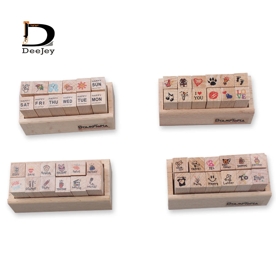 

4 style choice Cute Mini 12 Pieces Shapes Wooden Rubber Stamps Fotos Decor Props For DIY paint hand writing