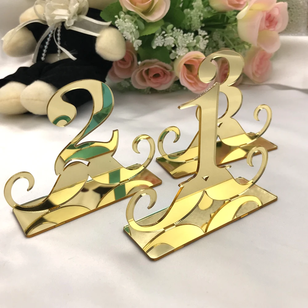 Table Number Signs for Wedding Party Decor Silver Gold Acrylic Table Numbers Roman Numerals Geometric Boho Centerpiece Wedding Decoration (5)