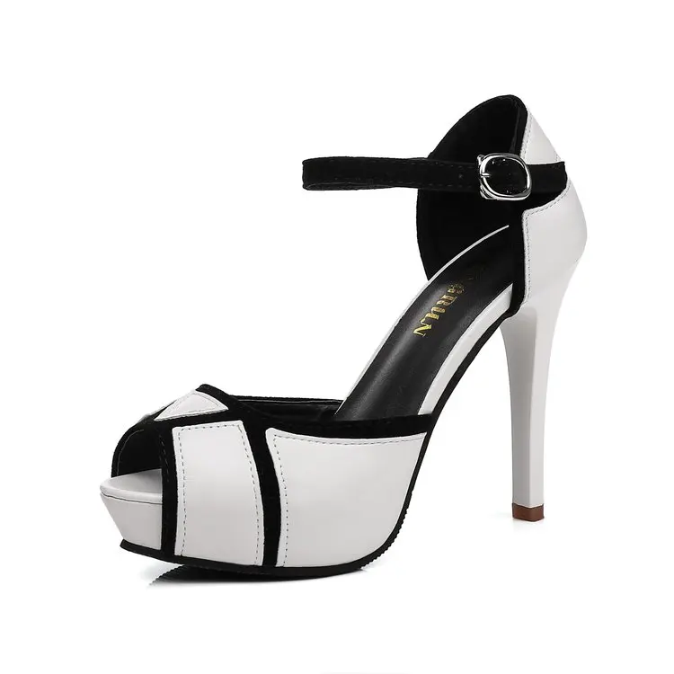 Women's Classy Hollow Buckle Strap High Heels -White Display