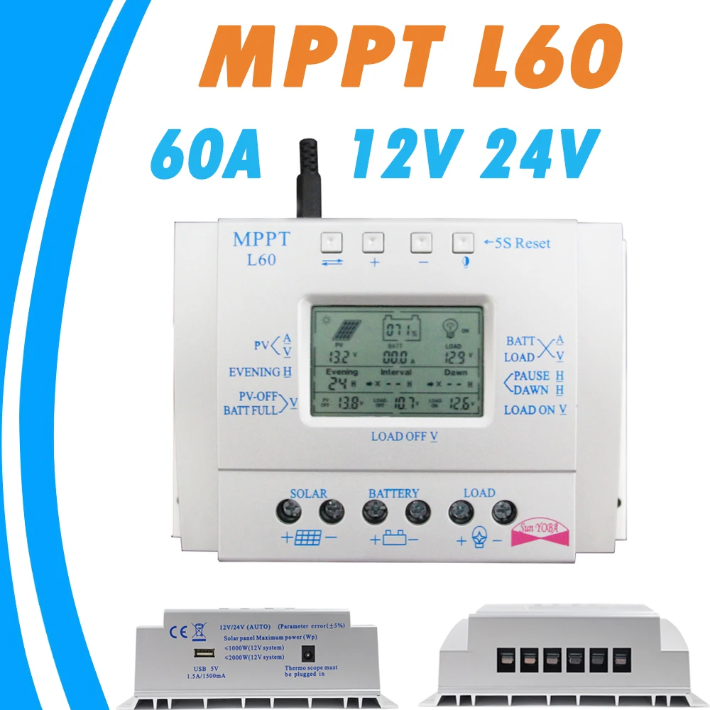 60A Solar Battery Charge Controller LCD 12V 24V Auto with USB 5V 1500mA Solar Regulator High Efficiency Solar Tracking System
60A Solar Battery Charge Controller LCD 12V 24V Auto with USB 5V 1500mA Solar Regulator High Efficiency Solar Tracking System