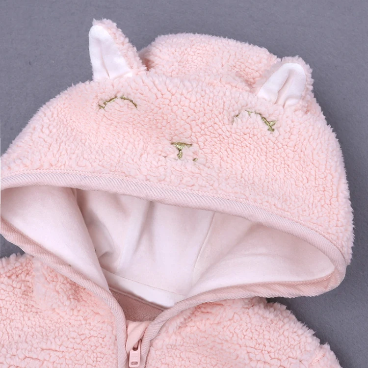 Pink hooded baby coat cute cartoon girls outfits (7)