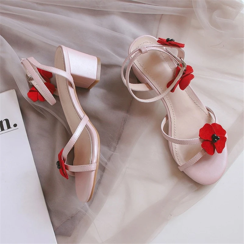 MSSTOR Flower Peep Toe Strap Sandals Sweet Elegant Pink Square Heel Summer Sandals Women Buckle Strap Ladies High Heels Sandals MSSTOR Flower Peep Toe Strap Sandals Sweet Elegant Pink Square Heel Summer Sandals Women Buckle Strap Ladies High Heels Sandals