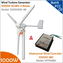 2,5 м/с Запуск скорости ветра Трехфазный 3 лезвия 1000 Вт 48 В ветряной турбины генератор с 1000 Вт 48В гидропроор ветер контроллер