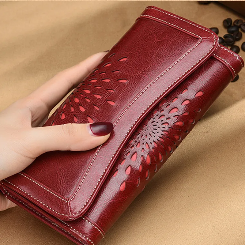 

Genuine Leather Women Wallets 2018 Fashion Long Women Clutch Wallets Retro Purses~Large Capacity~14P39