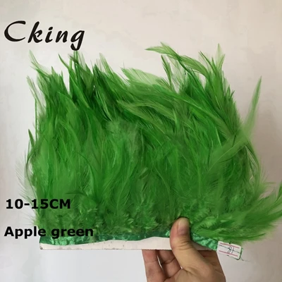 CKing 42 цвета 10 метров петух Hackle перо отделка бахрома 10-15 см 4-6 дюймов седло перо ленты курица отделка из перьев - Цвет: apple green