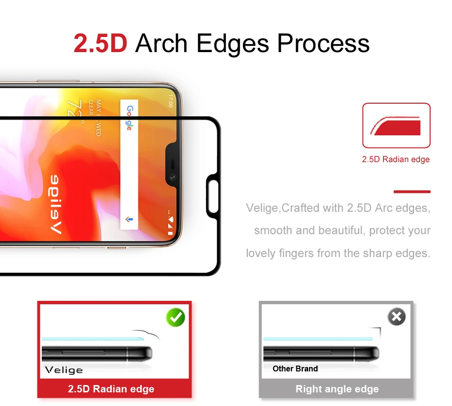 2 Pack Velige Tempered Glass Screen Protector For OnePlus 6 One Plus 6 OnePlus6 1+6 Full Cover 2.5D 9H Hardness Glass Flim (8)
