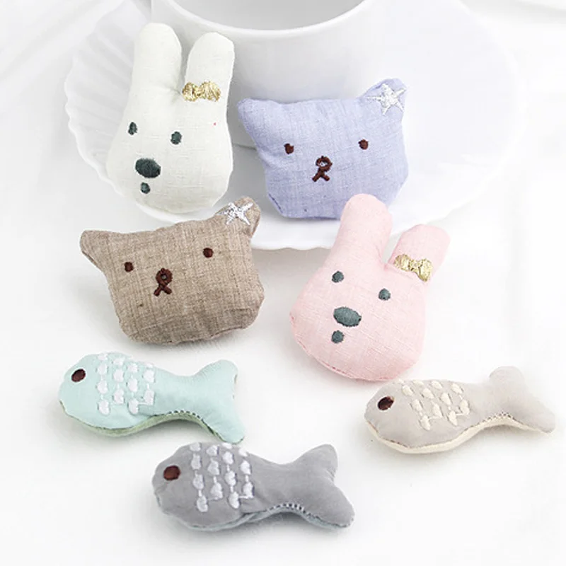

10pcs/lot DIY Handmade Cute wire rabbit bear fish Padded Patches Appliques For Clothes Sewing Supplies DIY Hair Decoration