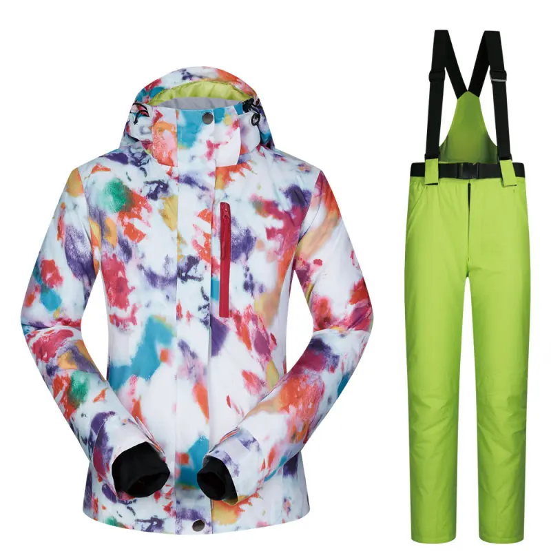 Женские лыжные костюмы, брендовые водонепроницаемые дышащие теплые лыжные куртки и штаны, зимние лыжные и сноубордические костюмы, зимняя женская куртка - Цвет: MHSJ And Green