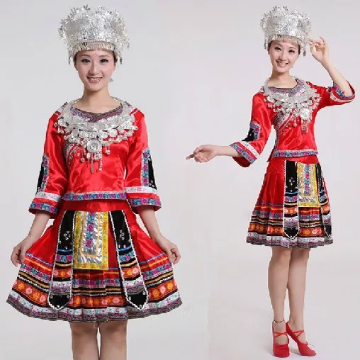 Новое поступление красный желтый синий 150-175 см Miao шляпа ожерелье одежда хмонг/Hmong Китайская одежда/Hmong платье