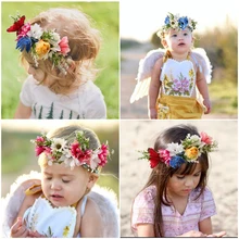 Детская Свадебная Цветочная корона, венок, богемная лоза, регулируемая пряжа, гирлянда, милые аксессуары, ленты для волос для принцессы, для маленькой девочки