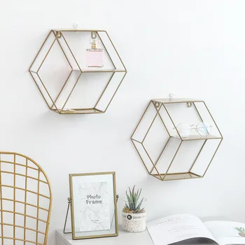

Metal Sexangular Storage Shelf Wall-Mounted Simple Display Rack for Bedroom HFing