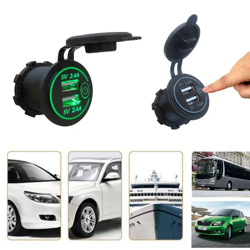  12 V/24 V 2.4A Dual USB Ladegerät Buchse mit Touch AUF OFF Schalter LED Licht Power Outlet für auto