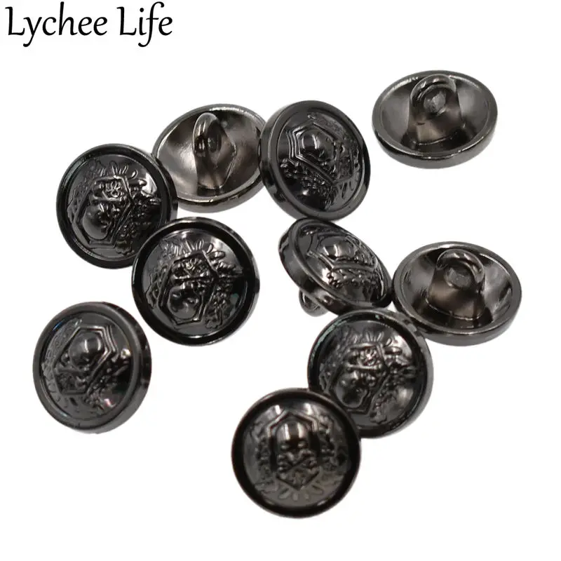 Lychee Life 10 шт. пуговицы со стойками ЧЕРЕПА черная металлическая круглая форма