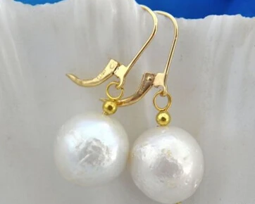 

hj 00601 14mm round white reborn keshi pearl dangle earring