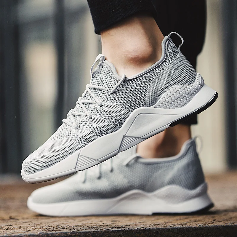 

19 Summer New Men Shoes Popular Comfortable Breathable Light Walking Men Casual Shoes Flyknit Outdoor Mesh Increase Men Sneakers