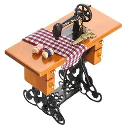 Ретро кукольная миниатюрная мебель швейная машина с аксессуарами из дерева и металла
