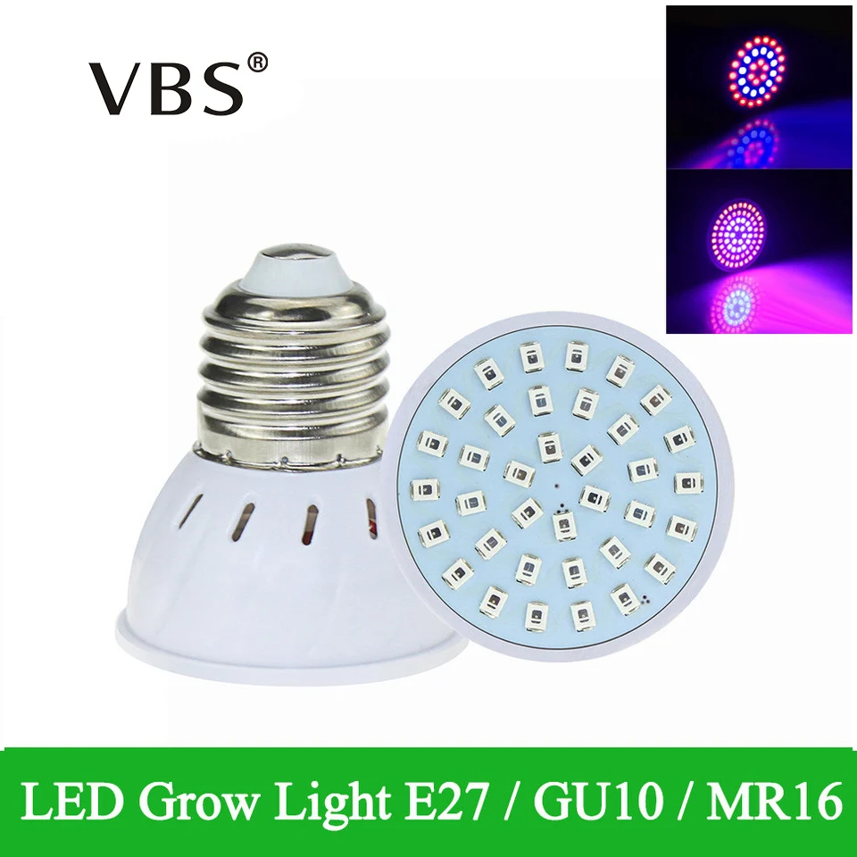 

E27 GU10 MR16 LED Grow Light 220V New Full Spectrum Red+Blue Desktop Plants Light 80 degrees Beam 36 54 72LEDS