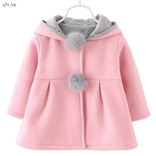 Oeak/пальто с длинными рукавами для маленьких девочек, куртка с заячьими ушками, Повседневная теплая детская куртка с капюшоном, верхняя одежда, розовый, красный, серый, 3 цвета