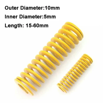 

2Pcs Yellow Long Light Load Stamping Compression Mould Die Spring Outer Dia 10mm Inner Dia 5mm Length 15-60mm