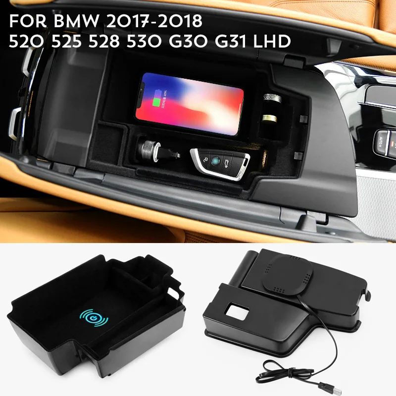 Для- BMW 520 525 528 530 G30 G31 для леворульных автомобилей F30 F31 F20 F21 X3 X4 Беспроводная зарядка мобильного телефона подлокотник ящик для хранения