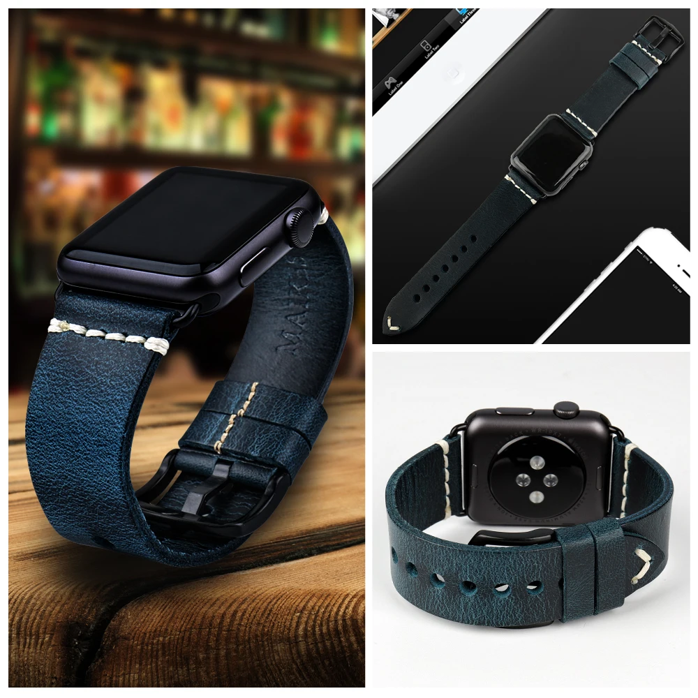 MAIKES Leather Strap Replacement For Apple Watch Band 44mm 40mm 42mm 38mm Series 4 3 2 iWatch Vintage Oil Wax Leather Watchband MAIKES Leather Strap Replacement For Apple Watch Band 44mm 40mm 42mm 38mm Series 4 3 2 iWatch Vintage Oil Wax Leather Watchband