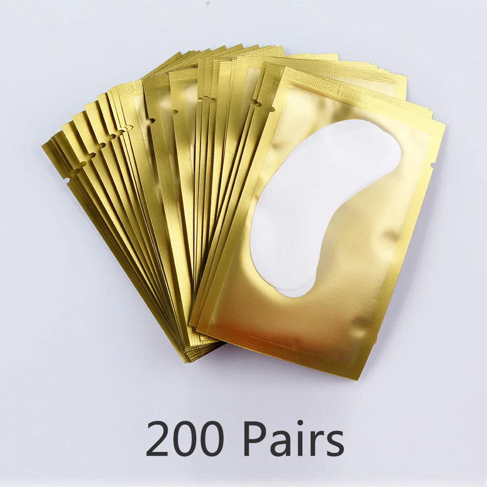 200 пар бумажные накладки для наращивания ресниц прививочные глазные наклейки для ресниц под глазные накладки кончики ресниц стикеры косметические обертки инструменты - Цвет: Gold 200pairs