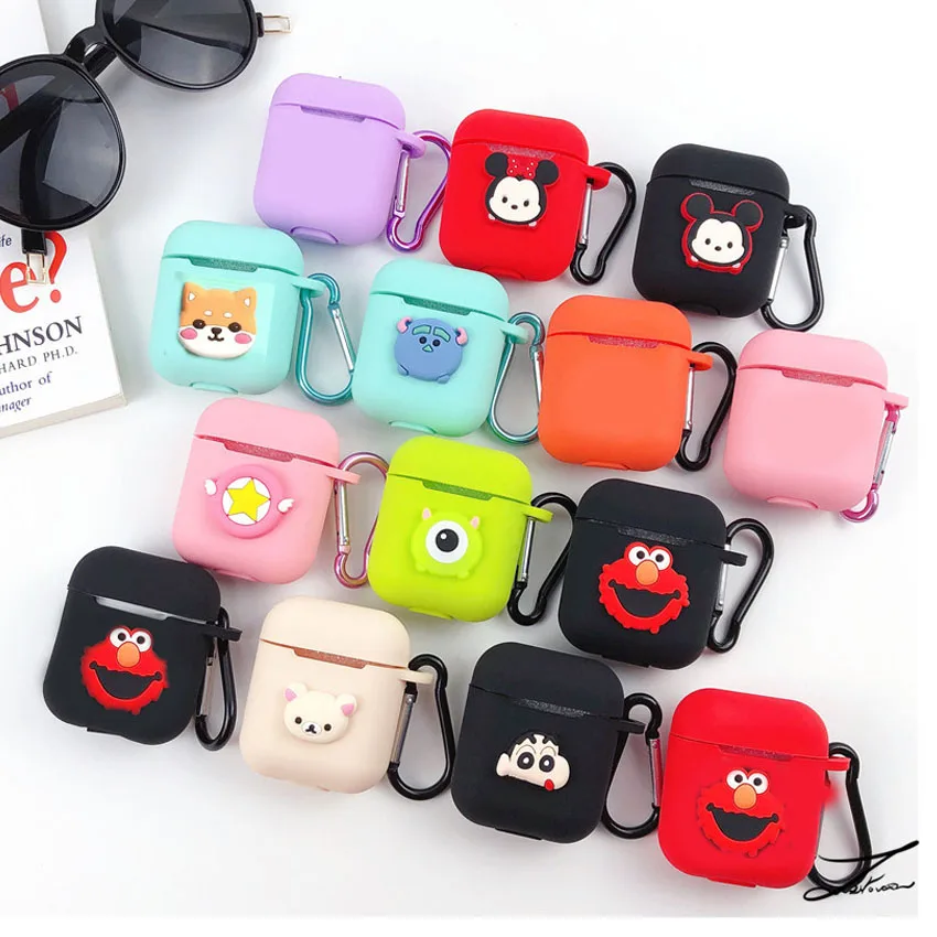 

3D Cute Cartoon Protective Cover For AirPods Earphone Cover soft TPU silicon Case For Apple Airpods Charging Box Cover with Hook