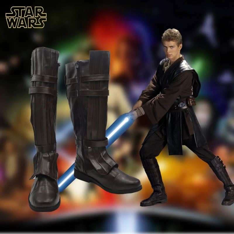 

2018 New Star Wars Cosplay Shoes Anakin Skywalker Cosplay Boots Shoes Knee High Brown Euro Size 35-44