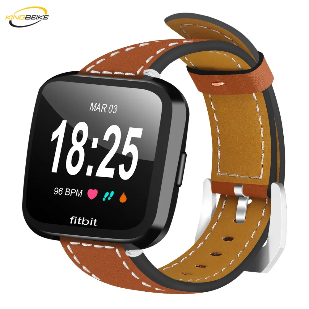

KINGBEIKE 7 Colors Genuine Leather Watchbands For Fitbit Versa Smart Watch Band Fitbit Replacement Accessories Wristband Straps
