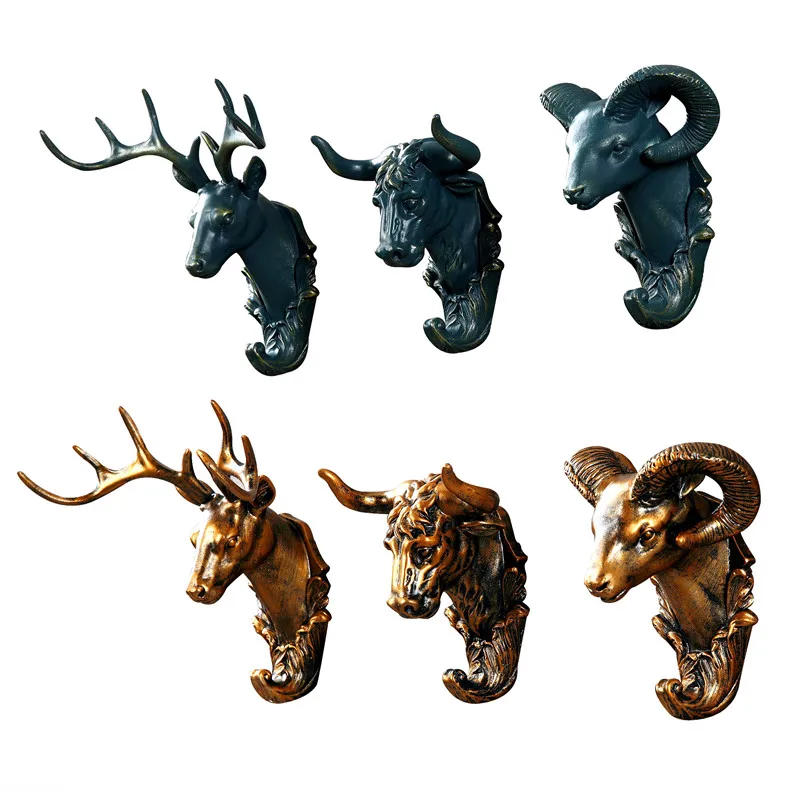 

Animal Head Keys Clothes Caps Hooks Wall Creative Hooks Retro Home Door Decorative Hanging Deer Head Decorative Personality