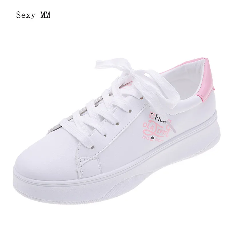 

Girl PU Leather Flats Women Trainers Breathable Lace-Up Shoes Woman Casual Skate Walking Flat Shoes Zapatillas Mujer