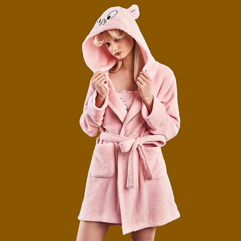Winter Bathrobe Women Long Pajamas Kimono Bath Robes Sleepwear Female