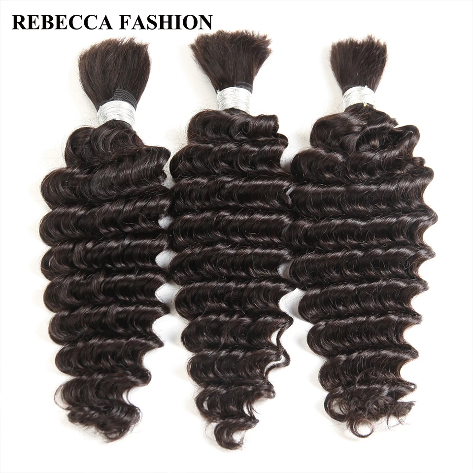 Rebecca Brazilian Remy Deep Wave Bulk Human Hair For Braiding 3 Bundles Free Shipping 10 to 30 Inch Natural Color Extensions