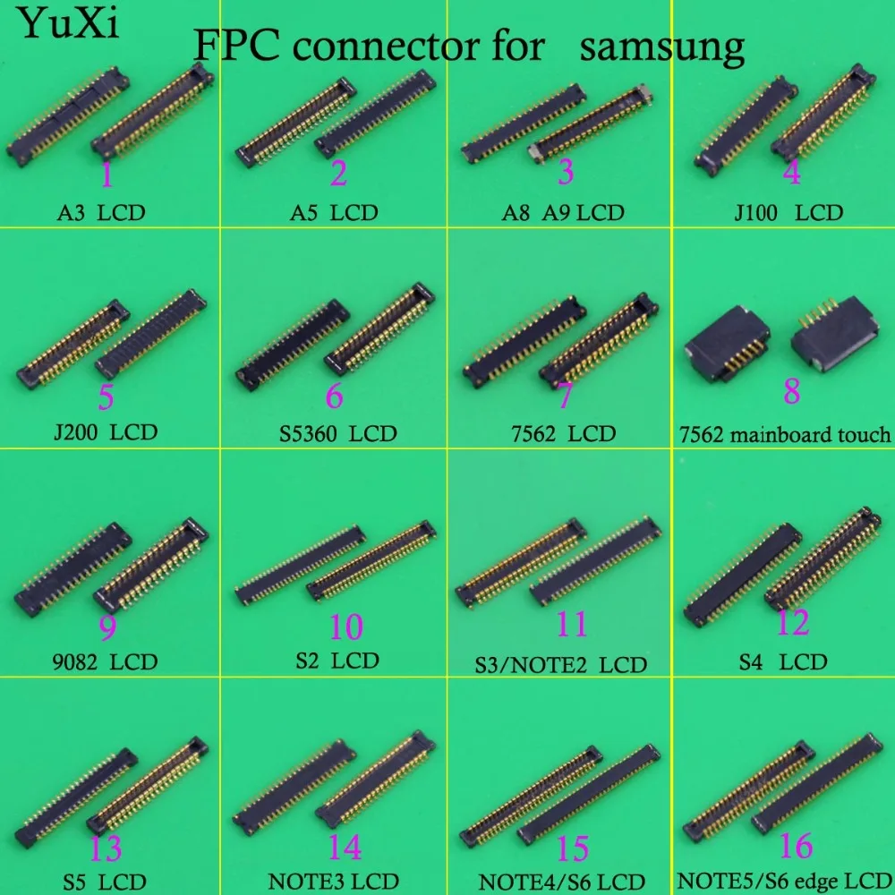 Юйси ЖК-дисплей Экран дисплея fpc-коннектор для подключения ЖК-дисплея для samsung A3 A5 A8 A9 J100 J200 Note2 на возраст 3, 4, 5, S5 S6 S3 S4 материнская плата