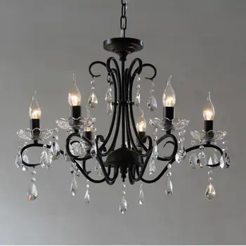 

Retro black iron Bar Cafe light led chandelier 6 E14/E12 American style Vintage light Hanging crystal Lampadario Led Chandeliers