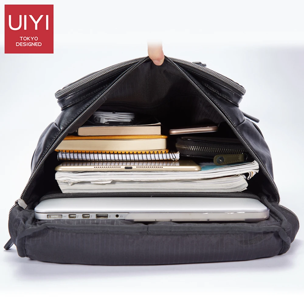 UIYI, новинка, мужской рюкзак, ПВХ, сумка через плечо, черный, 14 дюймов, рюкзак для ноутбука, для мужчин, Повседневный, матовый цвет, Мужская одноцветная сумка# UYB7037